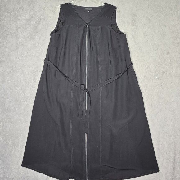 ELLOS Dress Black Zip Front Pockets Sheith Women's Plus Size 16 W Belted Lined - Picture 1 of 7